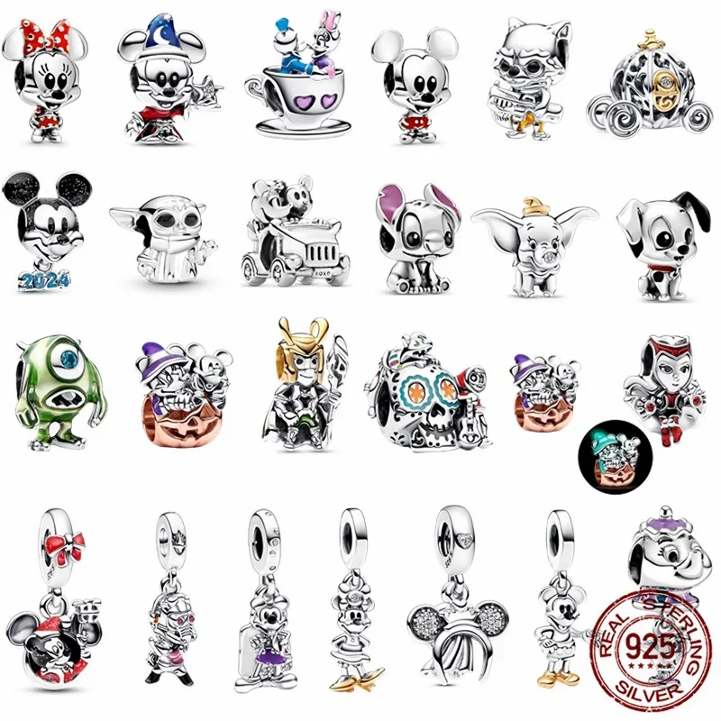

100% 925silverMINISO Disney Stitch string charm suitable for Pandora 925 original ladies DIY jewelry exquisite gift party