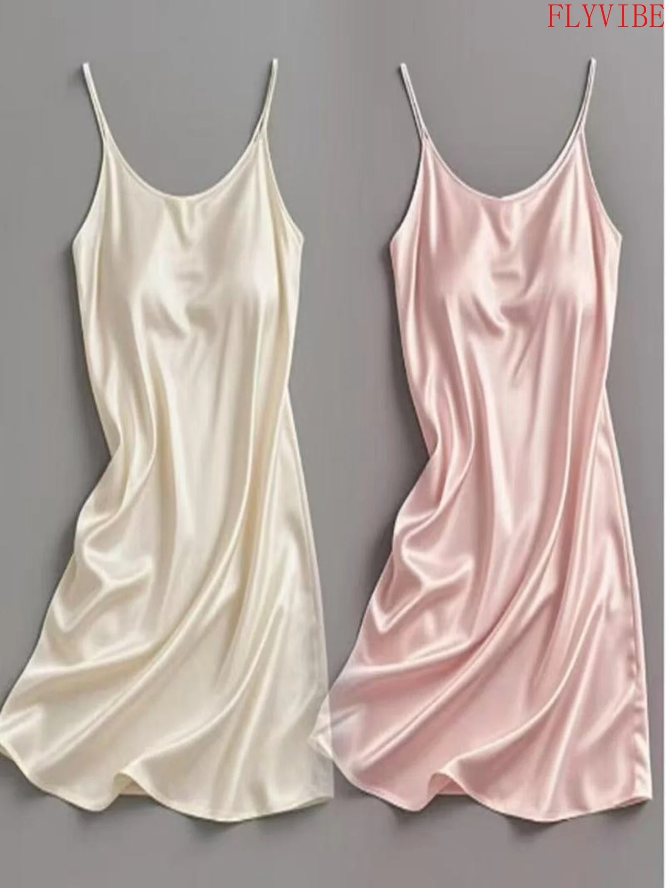 Women 2Pcs Summer Ice Nightgown Built-in Bra Thin Faux Sexy Slip Dress 2026 New Home Loungewear Pajamas Sleepwear