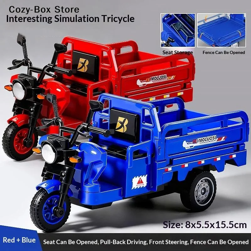 [ZY]Simulation Tricycle Toy Model Inertia Driving Courier Car Realistic Pull Truck Diecast Toys Pull Back Motorcycle Gift[ZY]