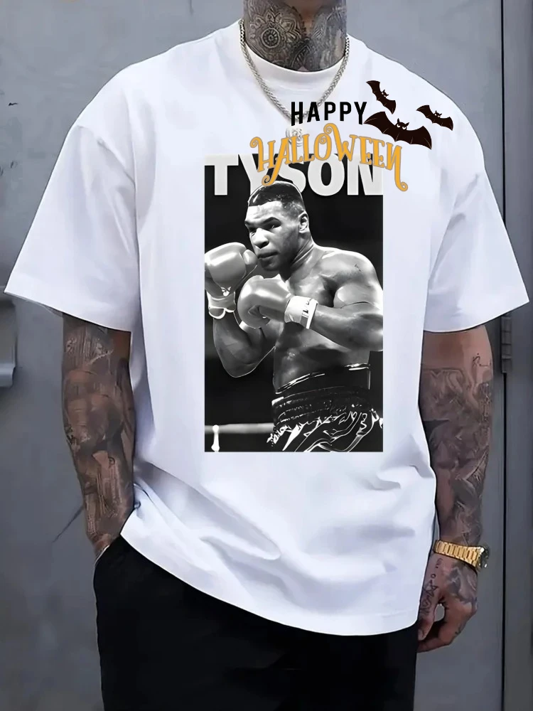 

Men's 100% cotton boxing T-shirt with round neck and short sleeves-printed with the design of boxer mike tyson.