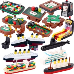 MOC Scene accessori Building Blocks Mahjong Game Machine tavolo da Poker Titanic Yacht containerizzato nave sottomarino mattoni giocattoli