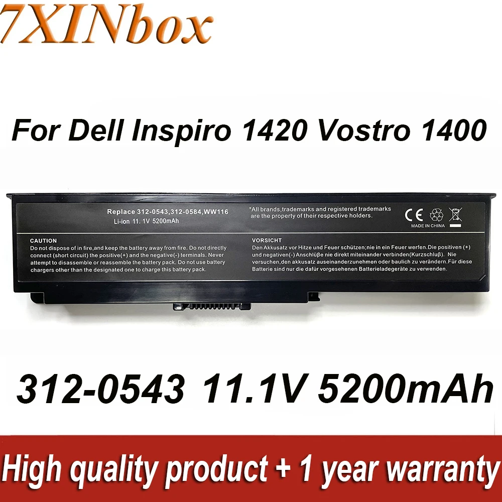 7XINbox 312-0543 FT080 FT092 11.1V 5200mAh Laptop Battery For DELL Inspiron 1420 Vostro 1400 Series MN154 NB331 Replaceable