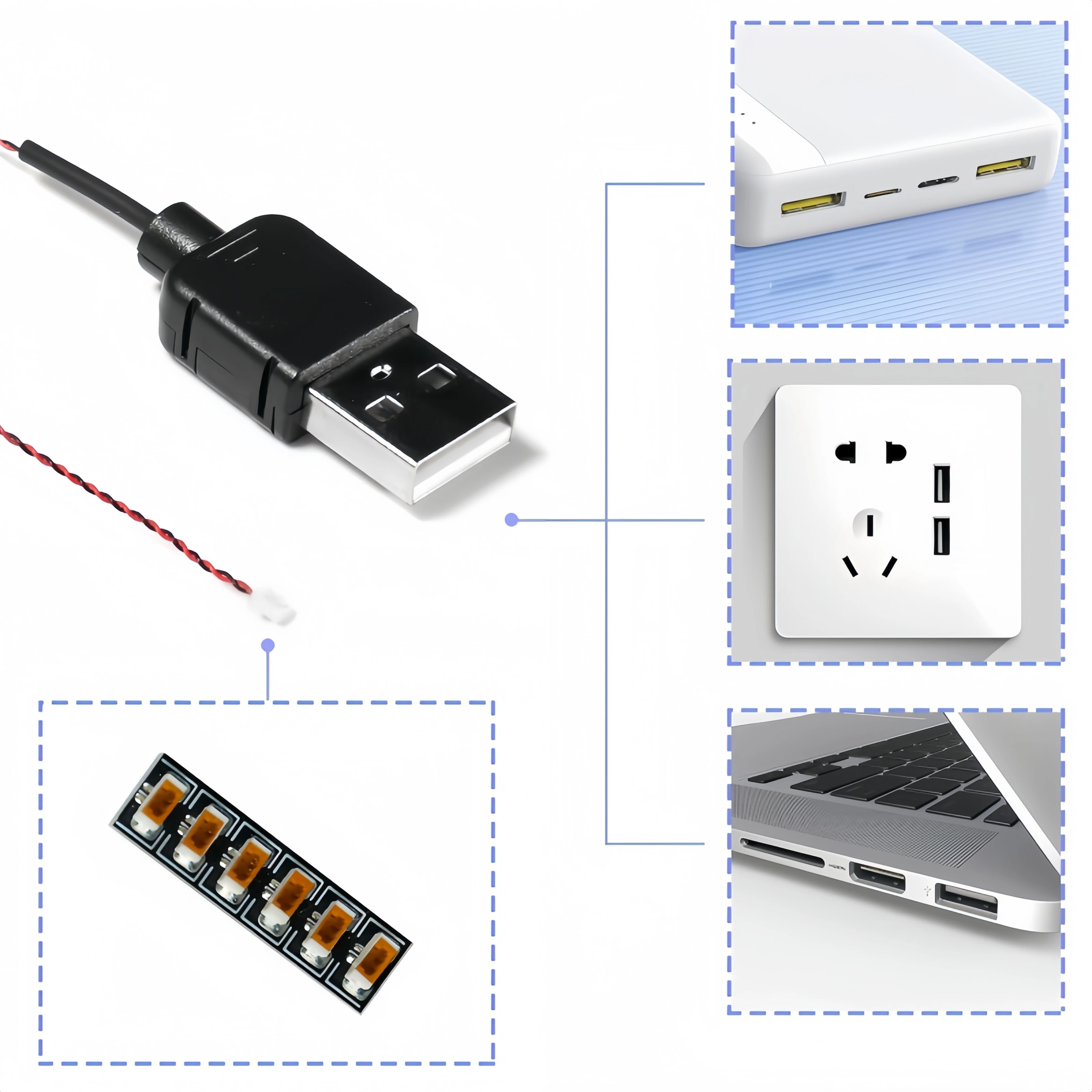 Cable de alimentación USB con Pin de 0,8mm, luces de 5v, 50cm, Compatible con Lego, Lámpara decorativa, accesorios de juguete