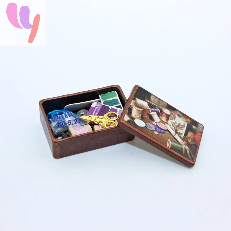 1 Set Mini Simulation Needle And Thread Box Model Miniature Toy Scene Decoration Dollhouse Accessories