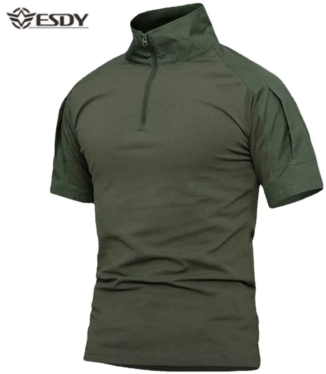 Kamuflażowa koszula taktyczna z krótkim rękawem męska szybkoschnąca koszulka bojowa wojskowa koszulka wojskowa Camo Outdoor piesze wycieczki koszule myśliwskie