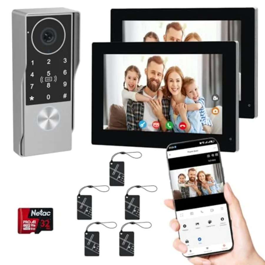 

Front Gate Apartment Home 2-Wired Key Pad Video Intercom System with 7'' Touch Screen, 1080P HD Camera, Passcodes Unlock, Night