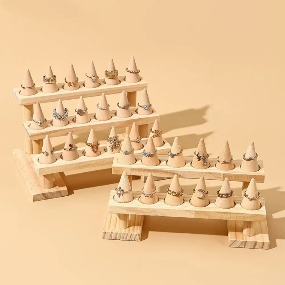 

Multi-layer Cone Ring Display Stand Modern Organizer Wood Rings Display Holder Bracelets Necklace Space Saving