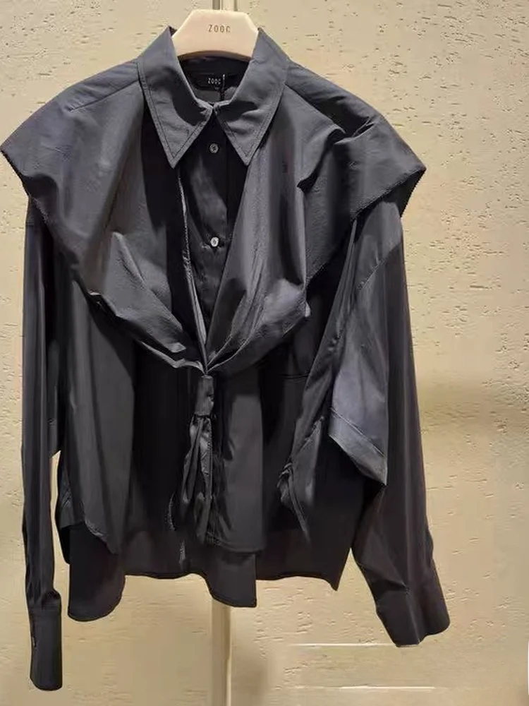 

Съемный шило, свободный микроэластичный женский деловой повседневный длинный воротник-свеч, чистый цвет, осенний сезон