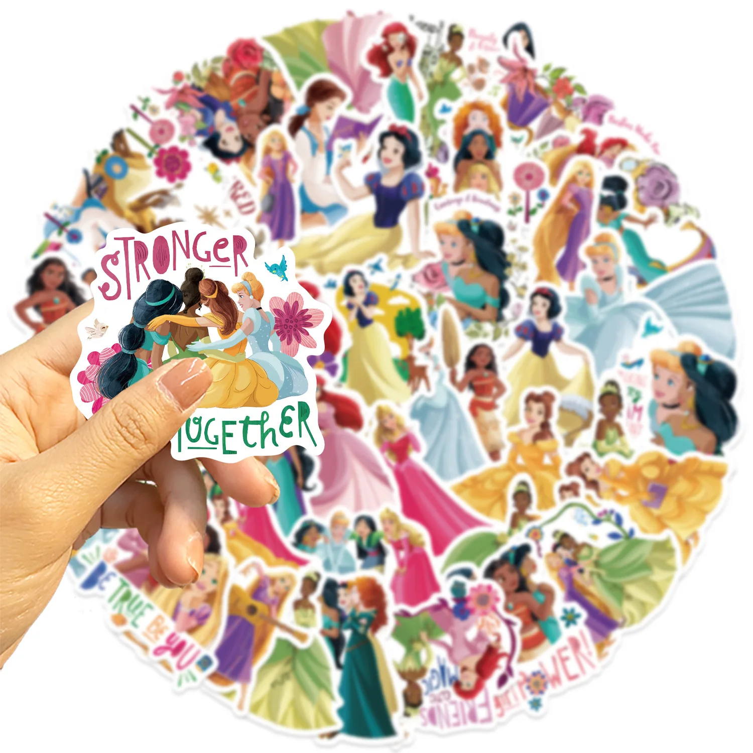 50 STKS Disney Prinses Stickers DIY Skateboard Bagage Telefoon Fiets Auto Kinderen Speelgoed Leuke Cartoon Decal Gift