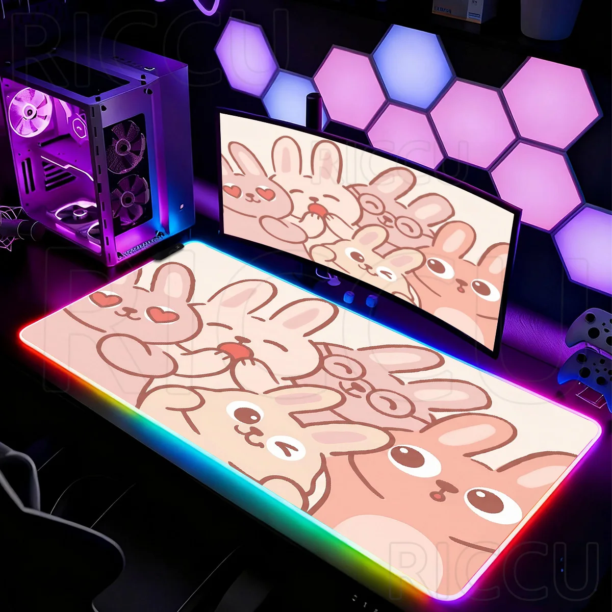 

RGB HD XXL Kawaii Cute Rabbit Mouse Pad Large Gamer Mousepad Desk Mat Computer Gaming PC Accessories Carpet Anime LED Office Mat