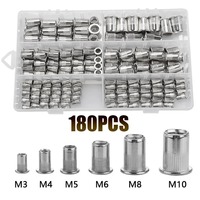 180pcs 304 Stainless Steel M3 M4 M5 M6 M8 M10 Flat Countersunk Head Threaded Rivet Insert Nutsert Cap Rivet Nut Accessories Kit