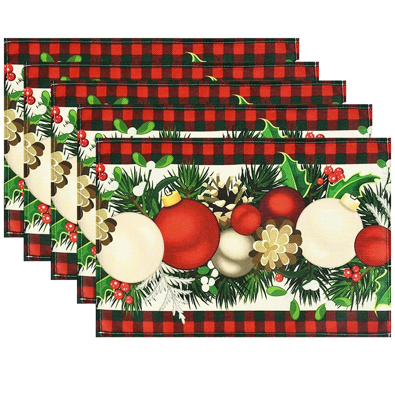 

1/2pcs 30x45cm Linen Buffalo Check Plaid Snowman Gnomes Christmas Placemats Winter Christmas Table Mats Home Table Decorations