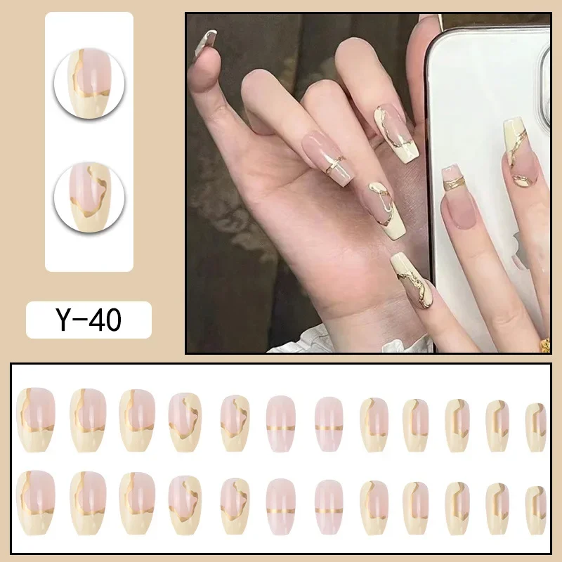 24 unids/set amor francés cabeza redonda corta Artificial usando uñas postizas prensado fresco acrílico extraíble en pasta de uñas puntas de uñas postizas