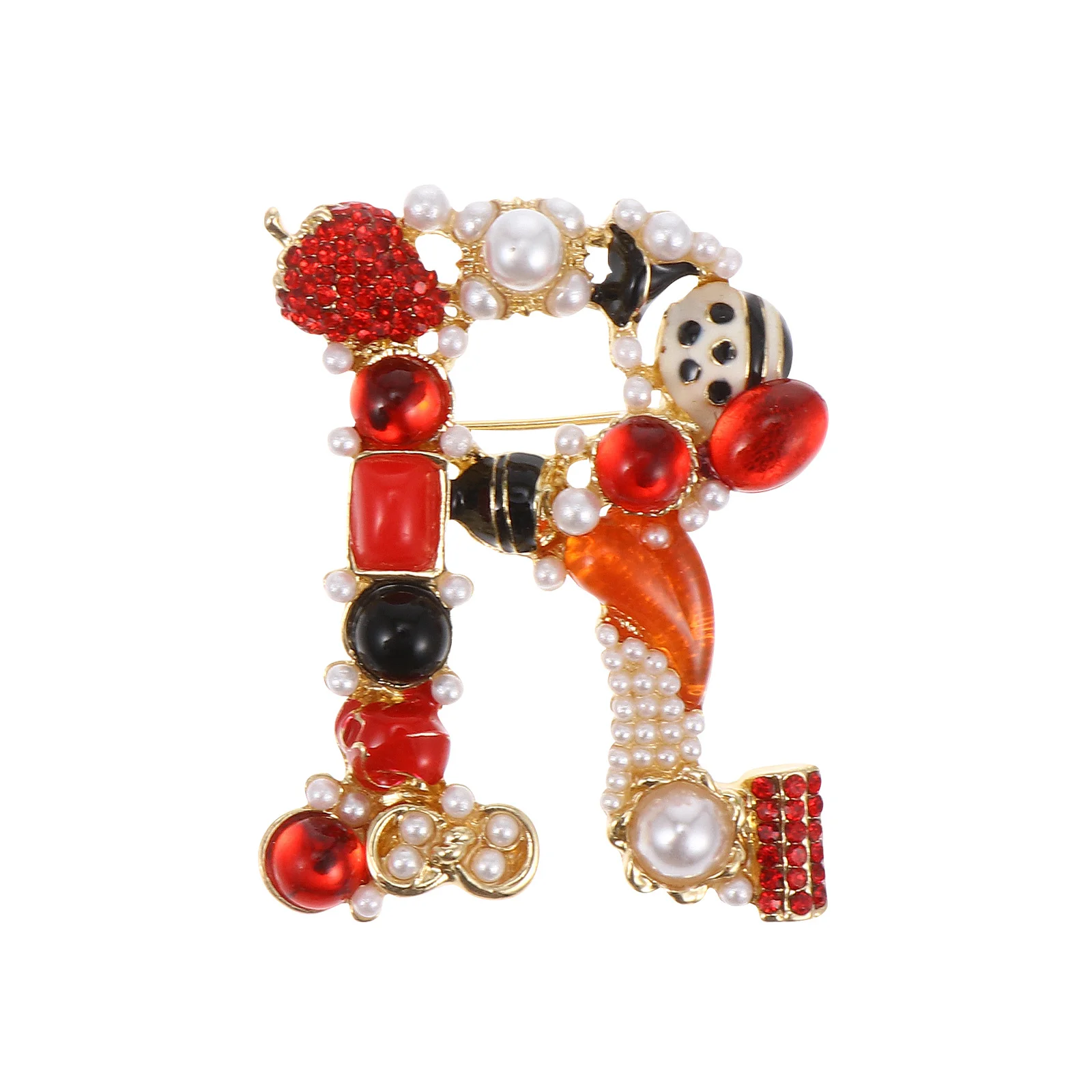 1 Uds. Broche con letras de aleación a la moda, forma de R, Clip delicado en suéteres, chaquetas, broche para vestido de fiesta, broche para el pecho para mujer