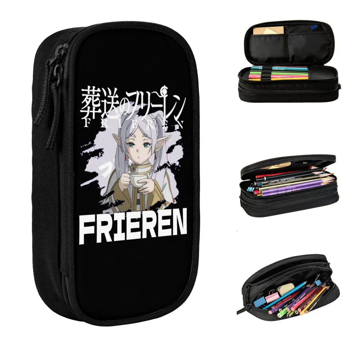 Lovely Anime Japanese Beyond Journey's End Pencil Cases Sousou No Frieren Pencil Box Pen Box Large Storage Bag Office Stationery