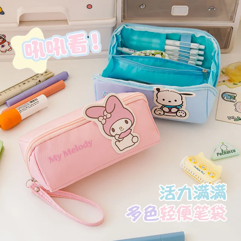 Hello Kitty Pencil Case Sanrio Portable Pencil Bag Anime Large Capacity Cartoon Student Stationery Box Girl Storage Bag Gift