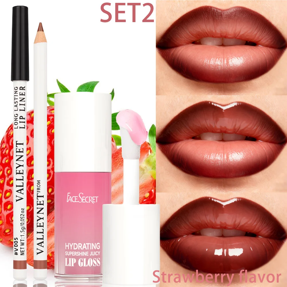 2PCS/SET Lipliner +Lip Oil Moisturizing Lip Gloss and Lip Liner Set - Long-lasting Waterproof Lip Liner 3D LipsLip Combo