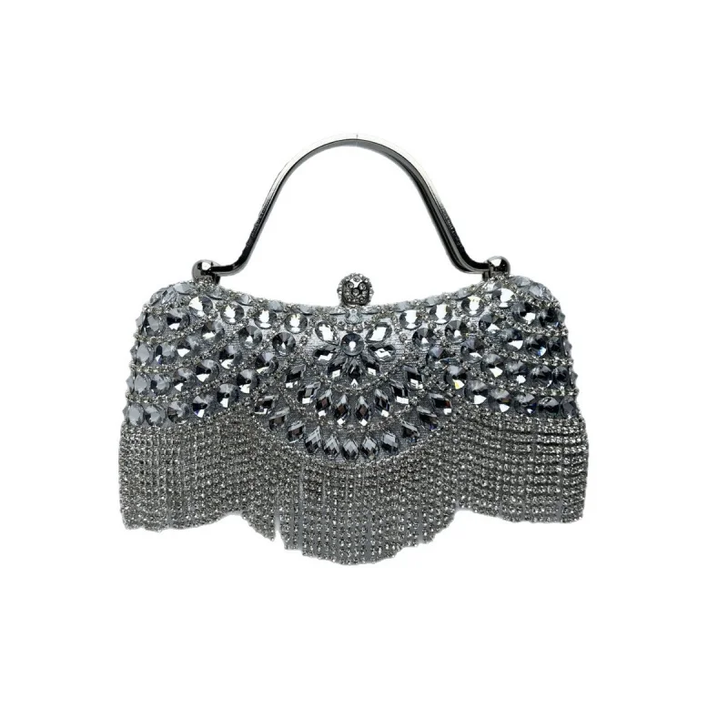 

New diamond-embedded hand-held bags, tassel evening bags, single-shoulder dinner bags, ladies' crossbody bags Silver bag