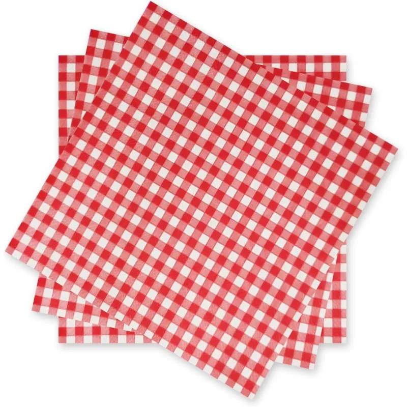 Disposable Red and White Gingham Paper Napkins (Pack of 50)