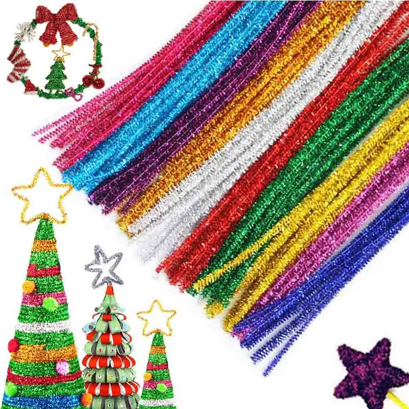 Limpiadores de tuberías con purpurina de 30CM, tallo de chenilla, Color brillante para hacer árboles de Navidad DIY, materiales de decoración navideña, manualidades DIY