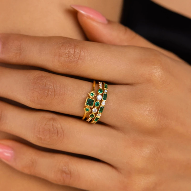 3 قطع/مجموعة من خواتم الزركون المرصعة بتصميم هندسي، مناسبة للأزياء النسائية الفاخرة، مجوهرات قابلة للفصل، إكسسوارات خاتم الزواج #1