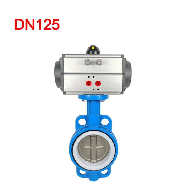 DN125 Wafer Automatic Liquid /Gas /Water /Oil Gas Pneumatic Butterfly Valve 304 Valve Plate Acid And Alkali Corrosion Resistance