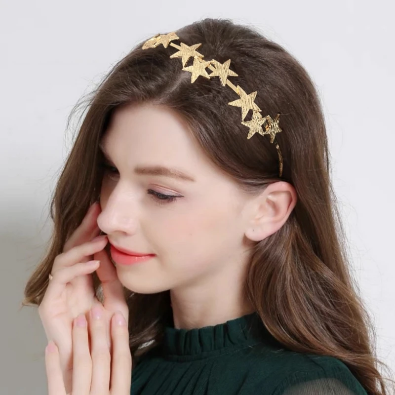1pc Personalized Retro Fashion Hair Hoops for Women Metal Star Pressed Casual Hair Accessories