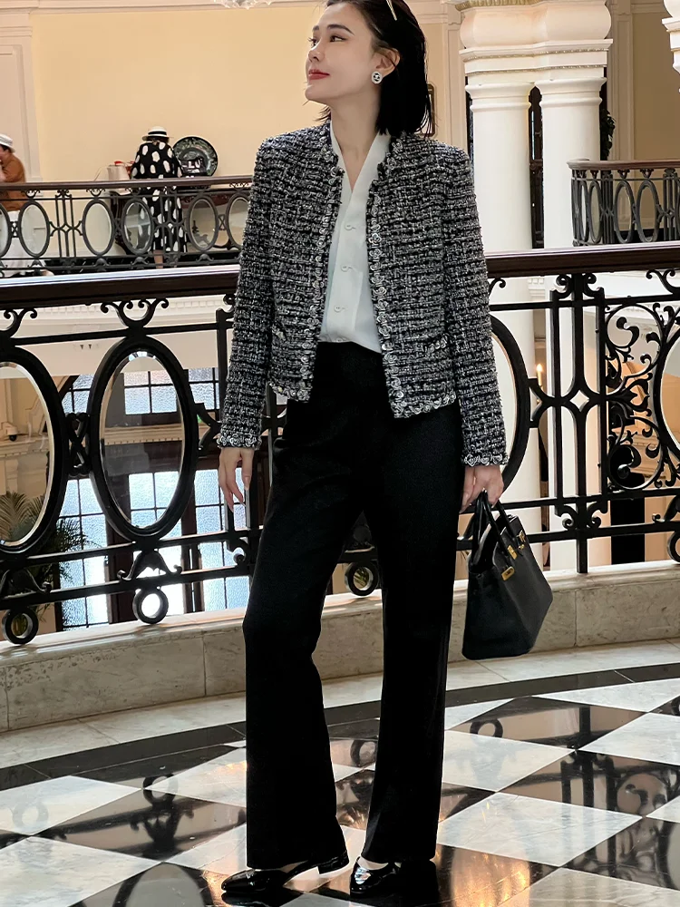 

Женские брюки с высокой талией, облегающие, прямого кроя, с принтом «Галактика и звезды», для осени и зимы, повседневные