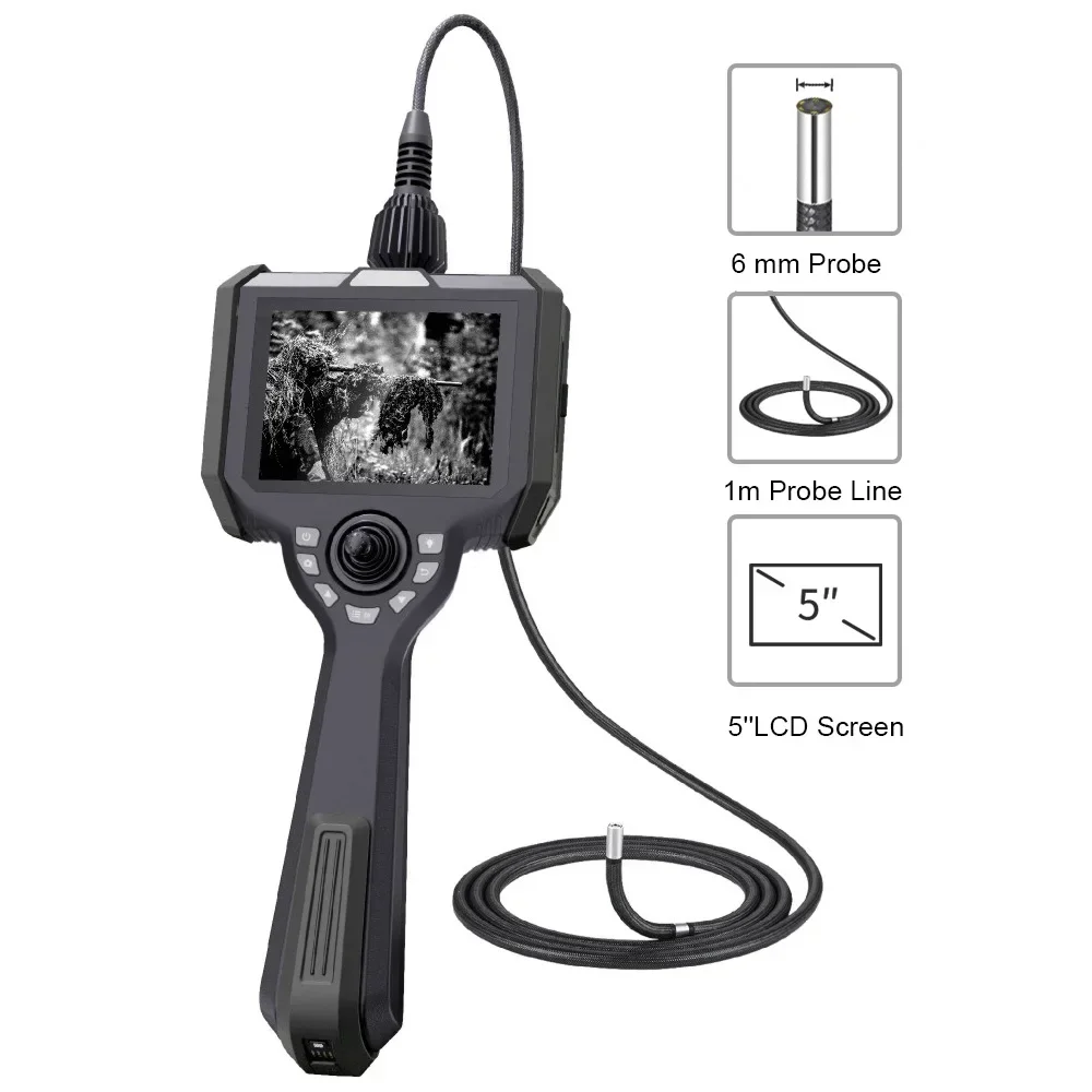 Customized Infrared hose endoscope, 6mm 360 articulation optical fiber IR Industrial borescope, 5 inch IP67 Videoscope camera