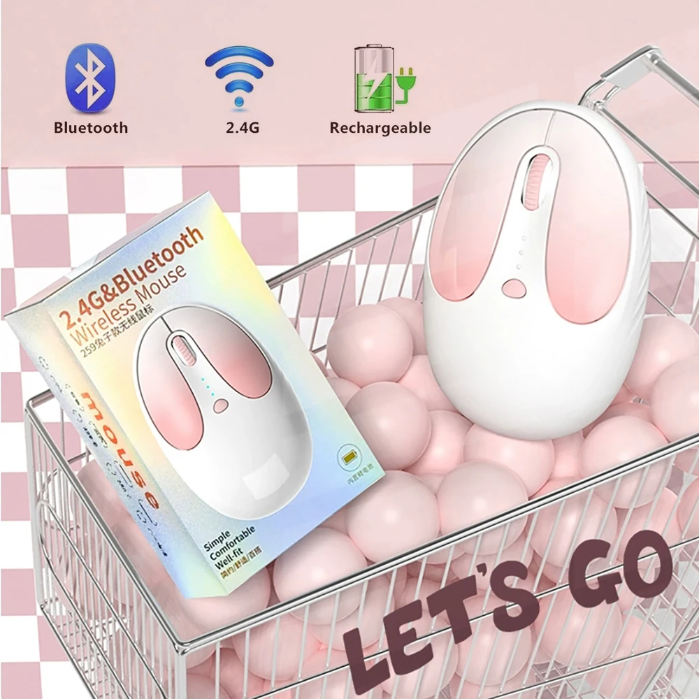 Cute 2.4G + Bluetooth Wireless Mouse Recharge Power Display Dual-mode Mause Cartoon Rabbit Shape Mice for Laptop PC Tablet Ipad