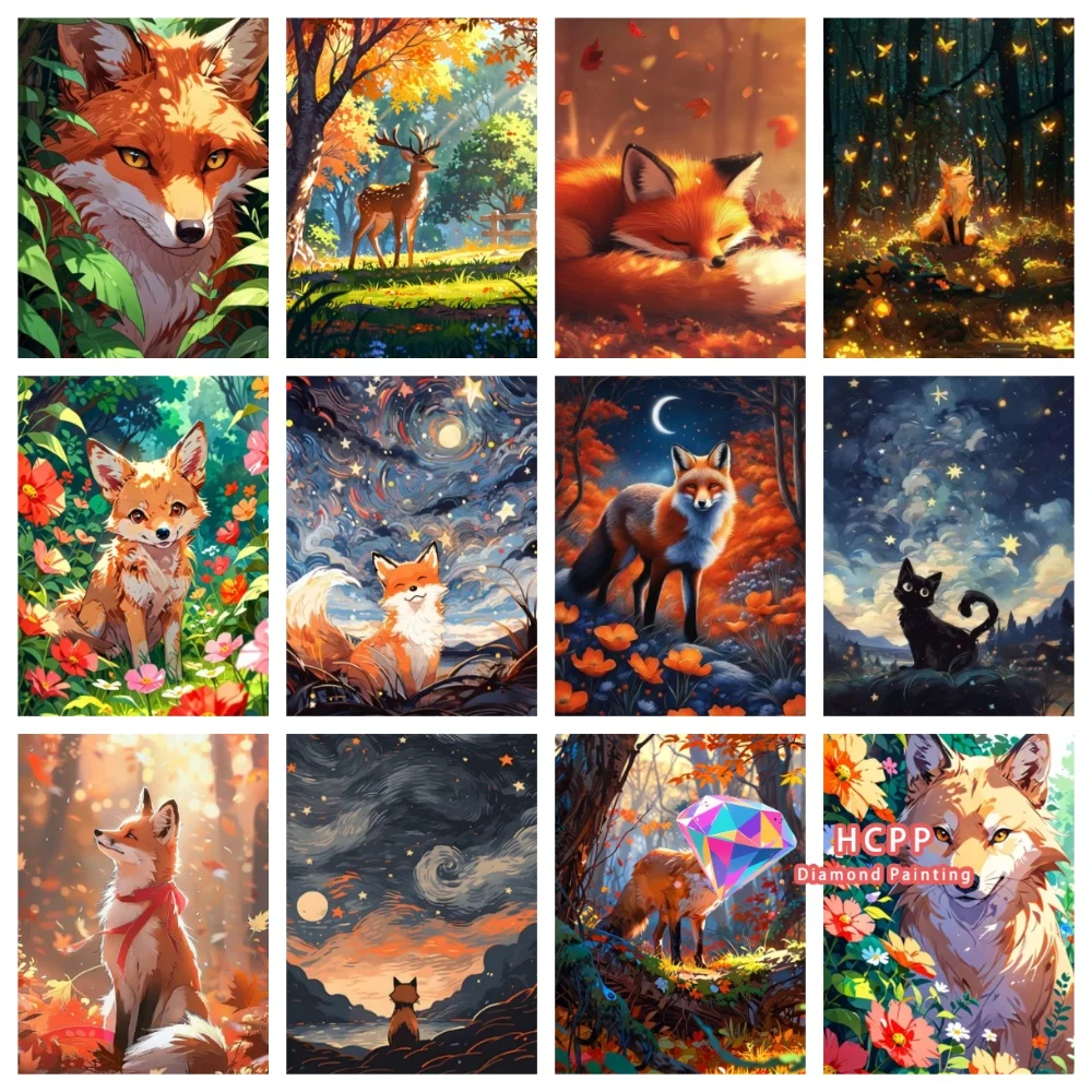 

Набор для алмазной вышивки 5D: милые лисы, олени и кошки, расслабляющиеся в лесу. Квадратные и круглые стразы. DIY мозаика, ручная работа, подарок, декор для дома.