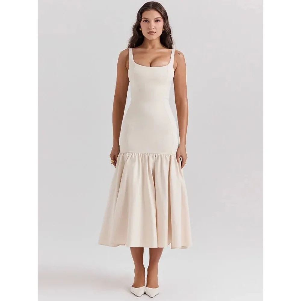 

Женское платье-миди Ele Ruffles Sling с квадратным вырезом, ультратонкое, ультралегкое, модное, с защитой от солнца