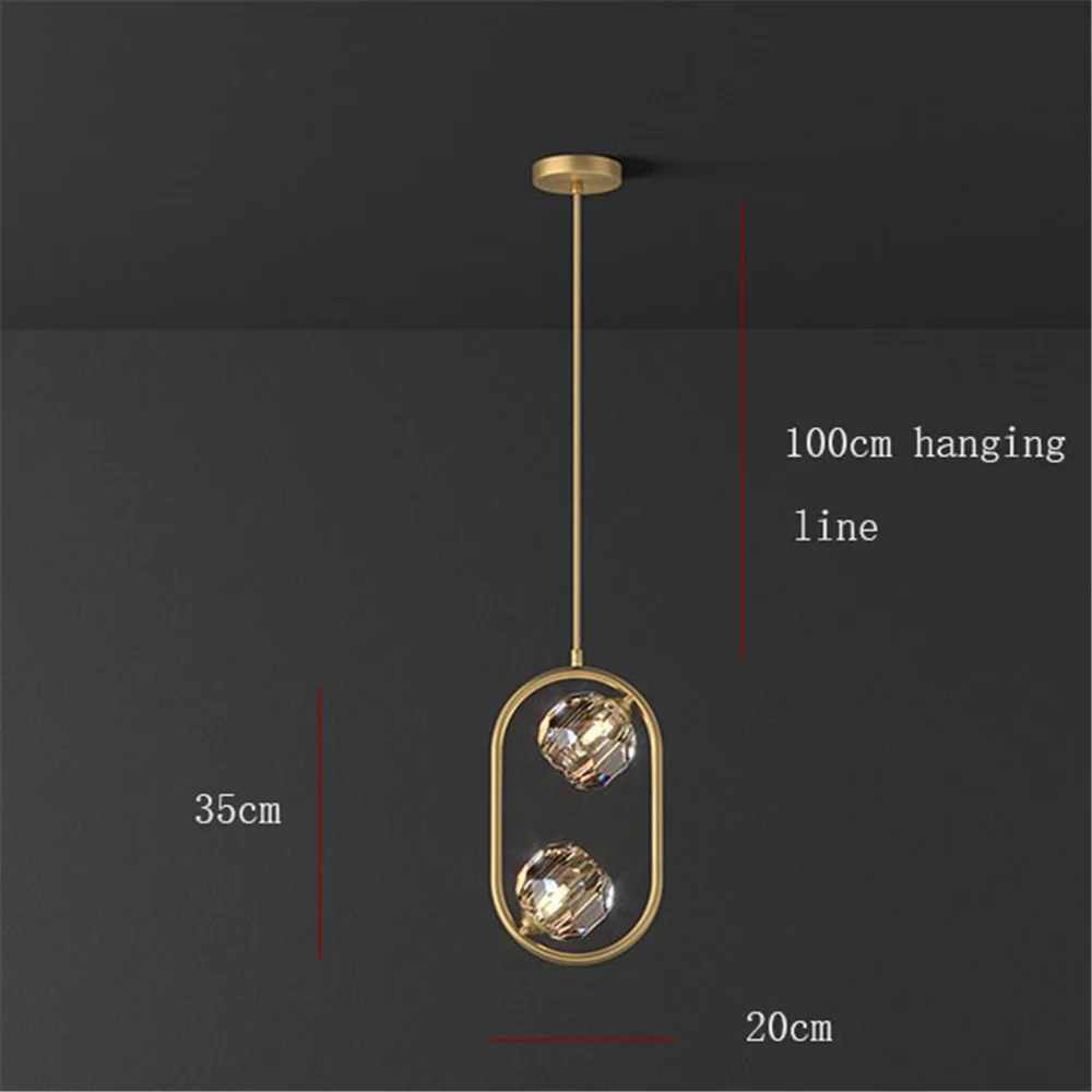 Nordic Luxury Crystal Copper Oval Led Pendant Lights Dining Room Kitchen Loft Decor Hanging Lamp