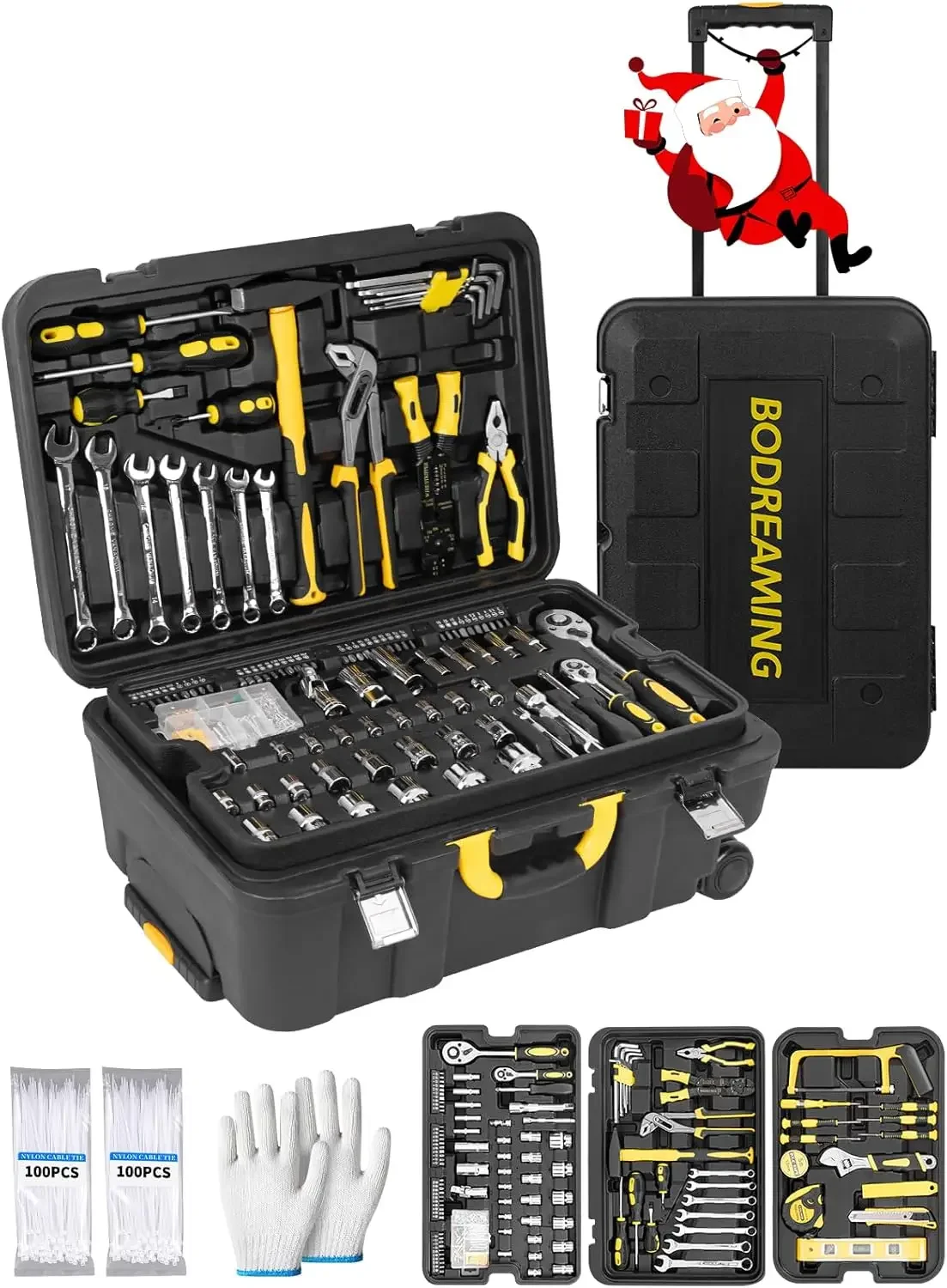 318 Pcs Tool Kit with Wheels, Hand Set,Home Repair Kit, 3-Tier Sets for Men and Women, for Professional Rep