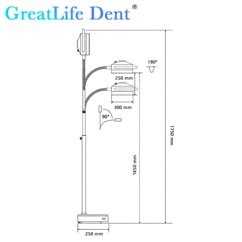 GreenLife-Dental Veterinário Exame Lâmpada Luz, Móvel Floor Stand, Operação Shadowless Fria, Dent 72W, 24 LEDs, 30000Lux