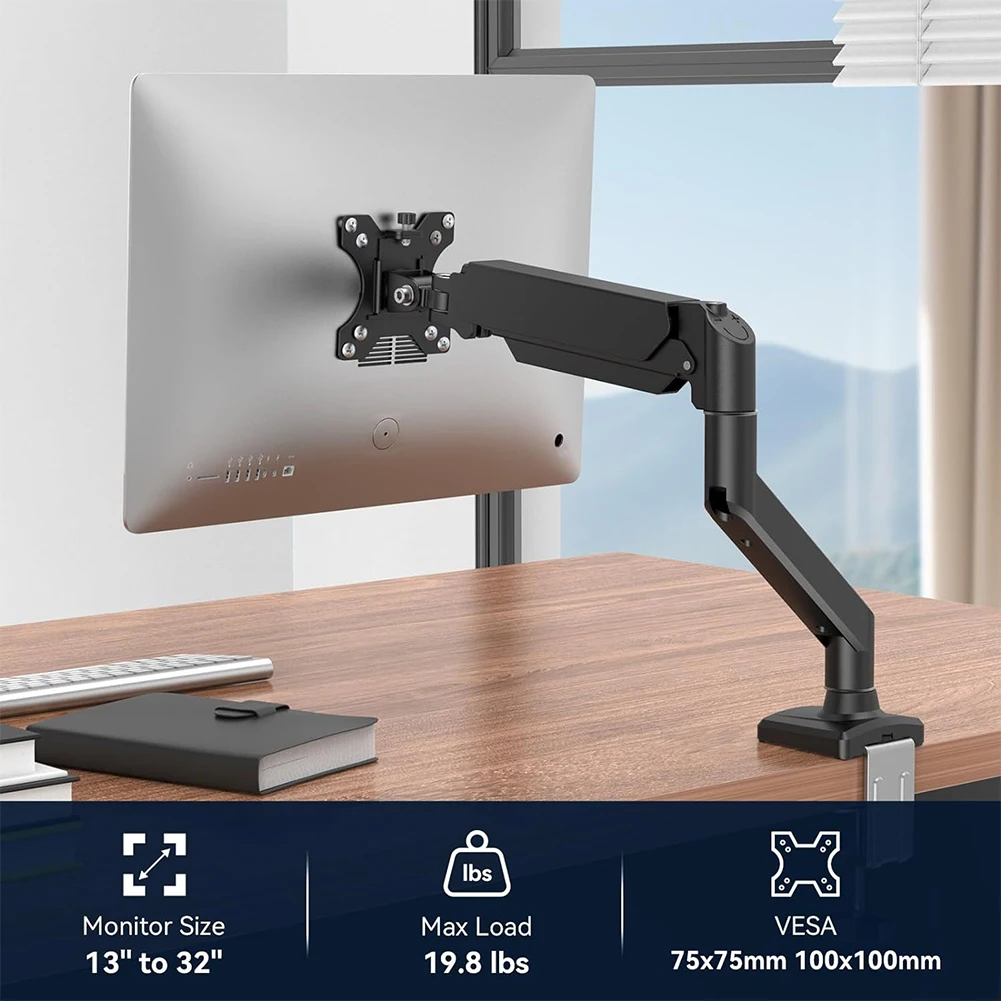 

Single Monitor Arm Adjustable Gas Spring Single Monitor Mount Full Motion Swivel for Up To 17.3 Inches Screen Computer