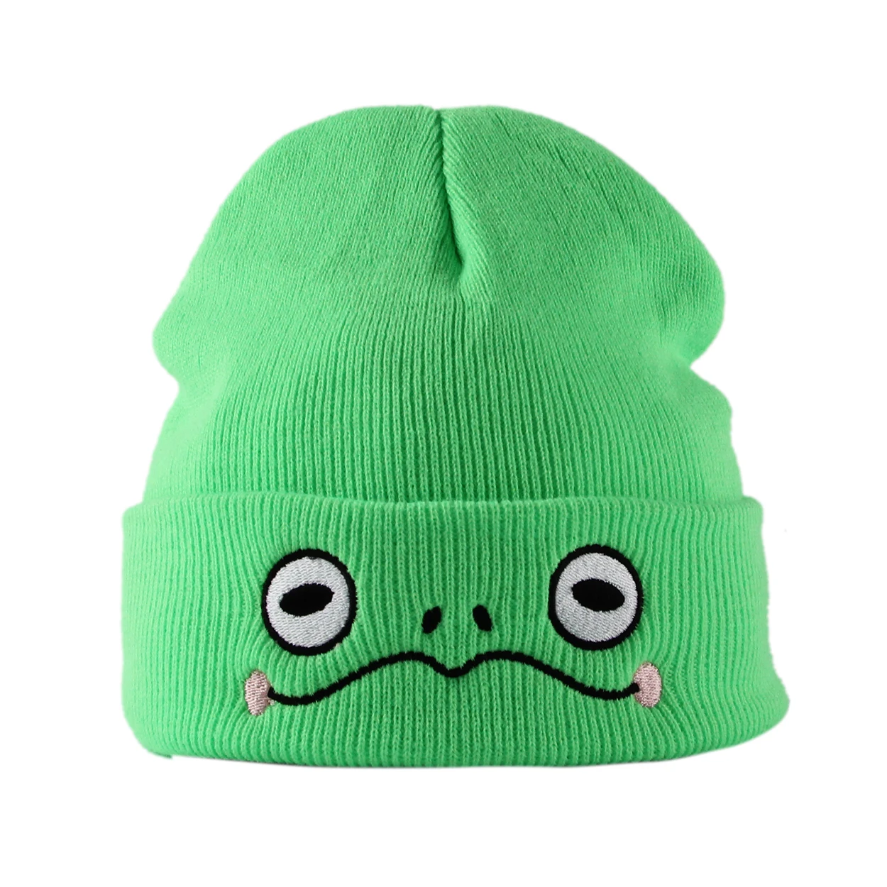 Kermit the Frog Sad Frog Beanie Hat Green Frog Knitted Hats Interesting Embroidery Women Hat