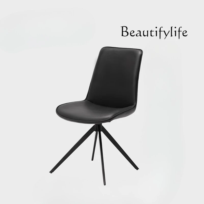 

Nordic medieval retro modern simple first layer cowhide all leather soft bag back dining chair