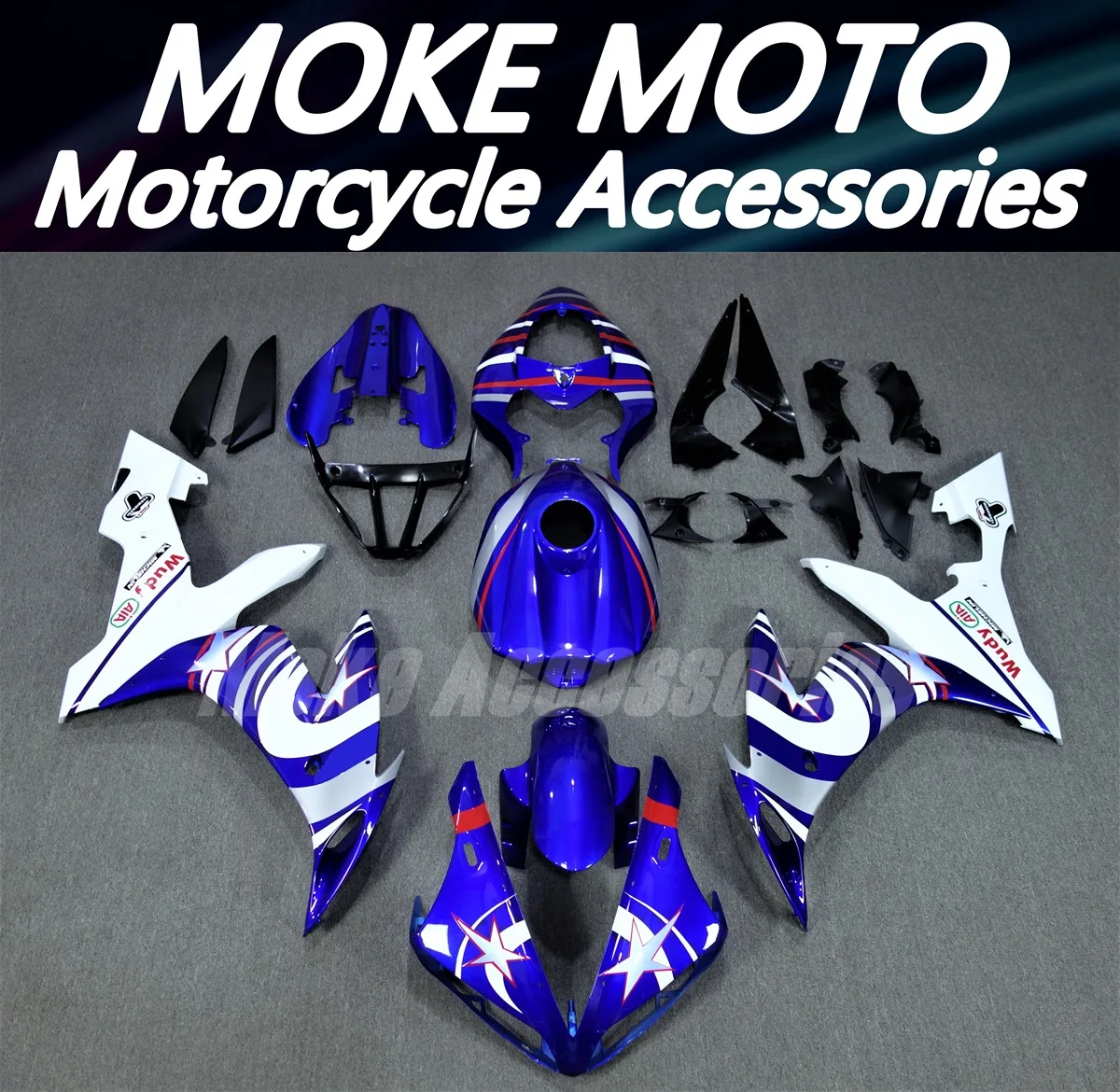 

Moke moto Motorcycle Fairings Kit Fit For Yzf R1 2004 2005 2006 Bodywork Set 04 05 06 High Quality Injection Blue White cyclone