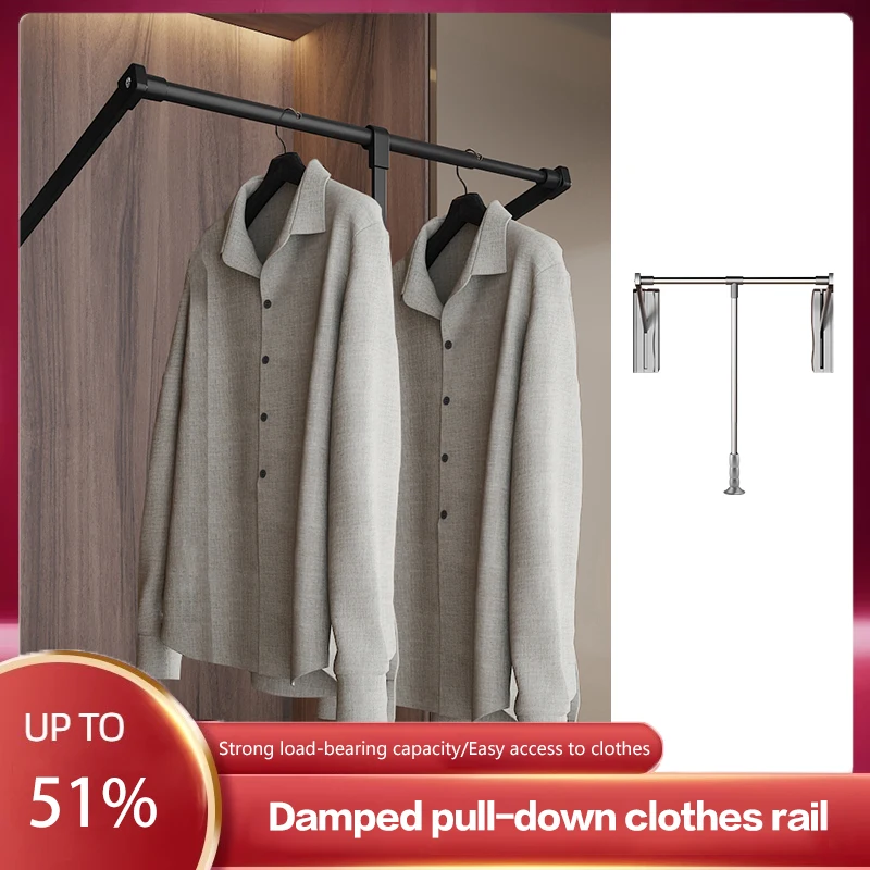 Pull-down Clothes Rail Cloakroom Home Telescopic Clothes Through Wardrobe Hanger Buffer Lift Cabinet Underwear Rack