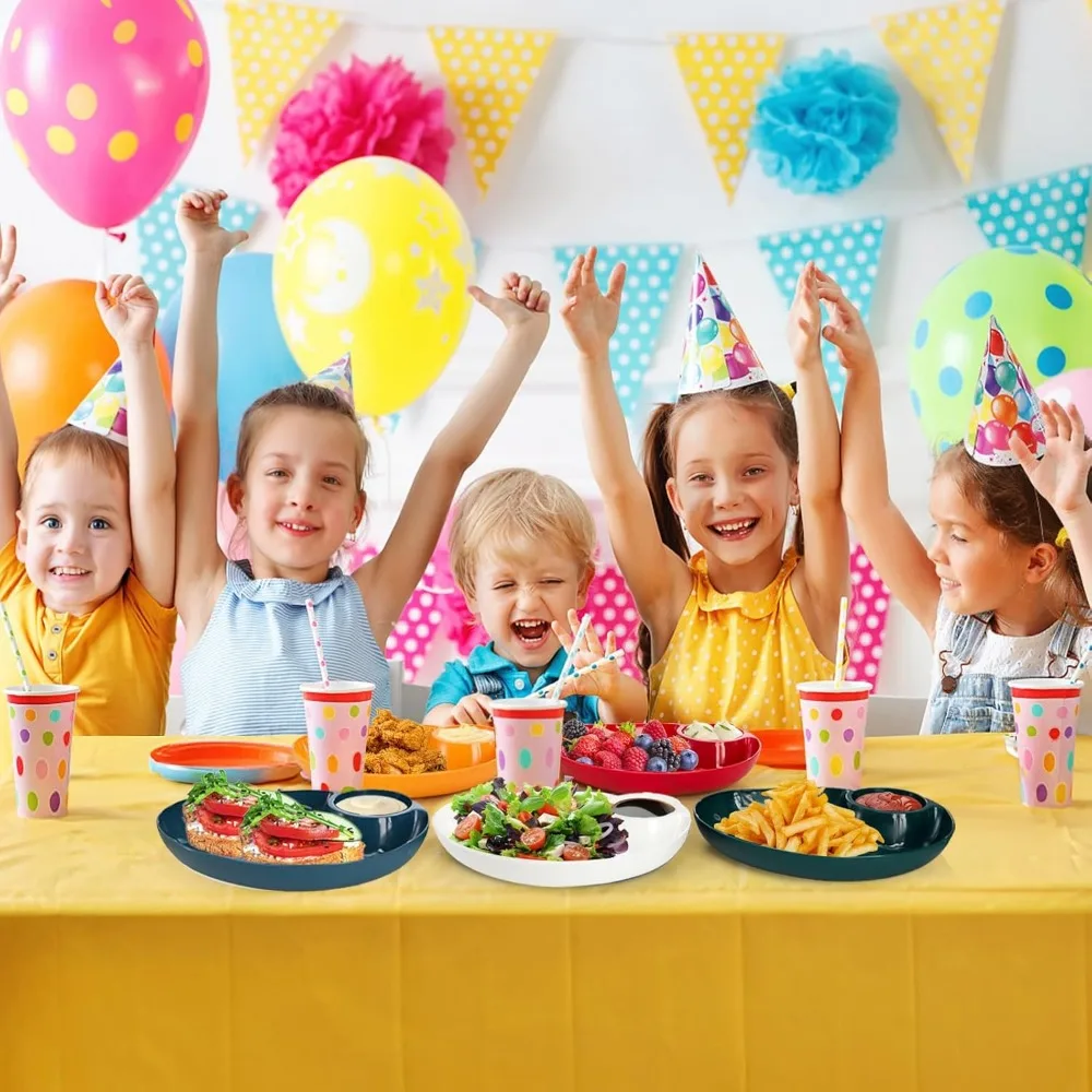 10 عبوات من أطباق تقديم الرقاقة والغمس، 9 × 6.5 طبق زلابية عشاء بلاستيكي كبير قابل لإعادة الاستخدام مع حجرة صلصة للتاكو، الجمعة