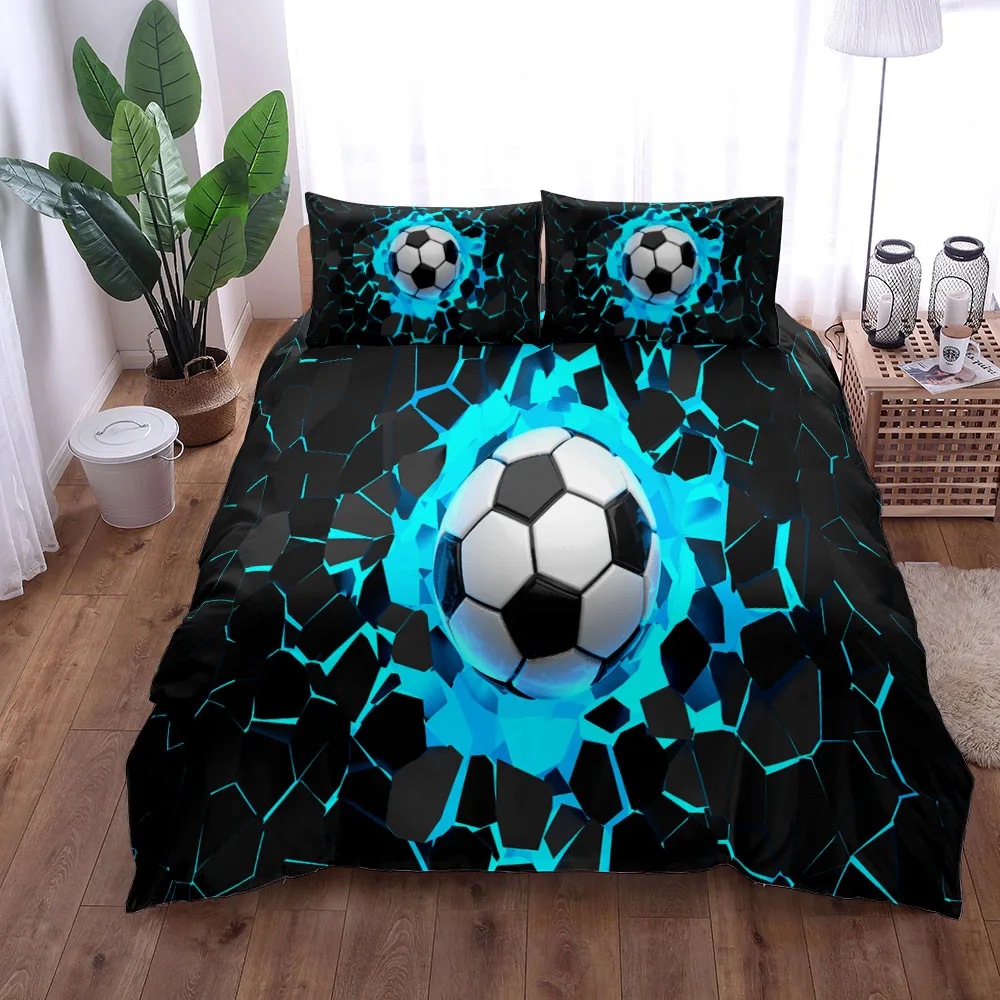 Watercolor Soccer Children Duvet Cover Set King Queen Double Full Twin Single Size Bed Linen Set