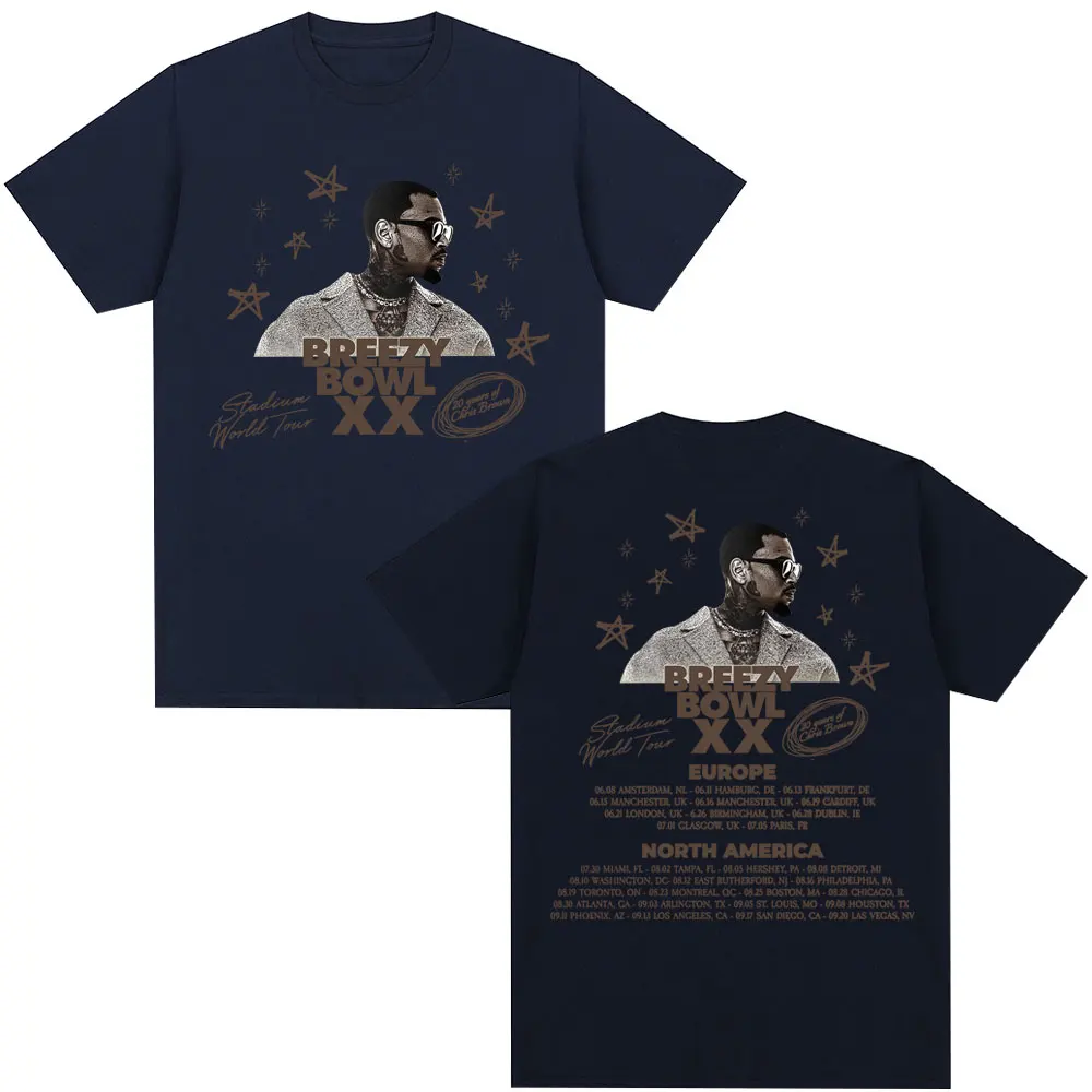 Rapper Chris Brown Breezy Bowl XX Tour T-shirt Hip Hop Men Women Fashion O-Neck T Shirt Oversized Cotton Casual Tees Streetwear image 4