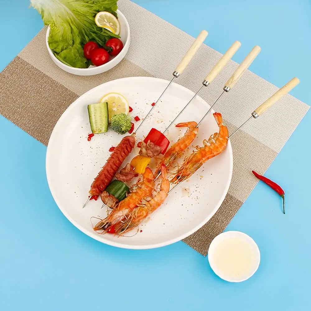 10Pcs Reusable Stainless Steel BBQ Skewers Lightweight and Portable Grill Camping Kabob Skewers Suitable for Outdoors Activities