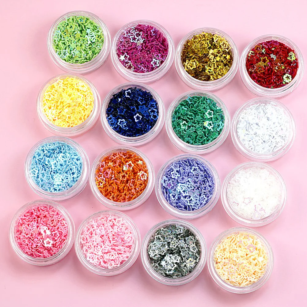 16 Boxes Five-pointed Star Glitter Nail Glitters for Acrylic Nails Flakes Makeup Festival Accessories Face