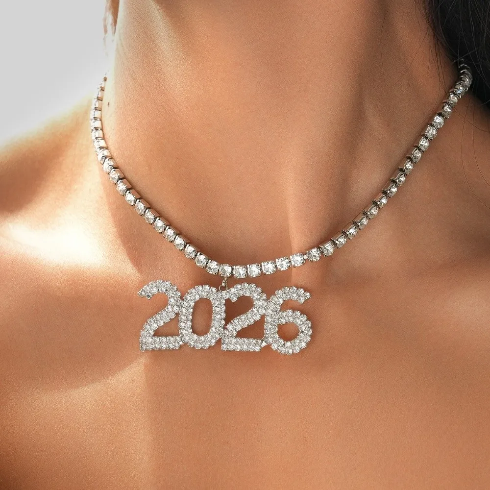 

Trendy Aesthetic 2026 Jewelry Suit Exaggerated Long Drop Happy New Year Earrings Shiny Rhinestone 2026 Necklace Girls