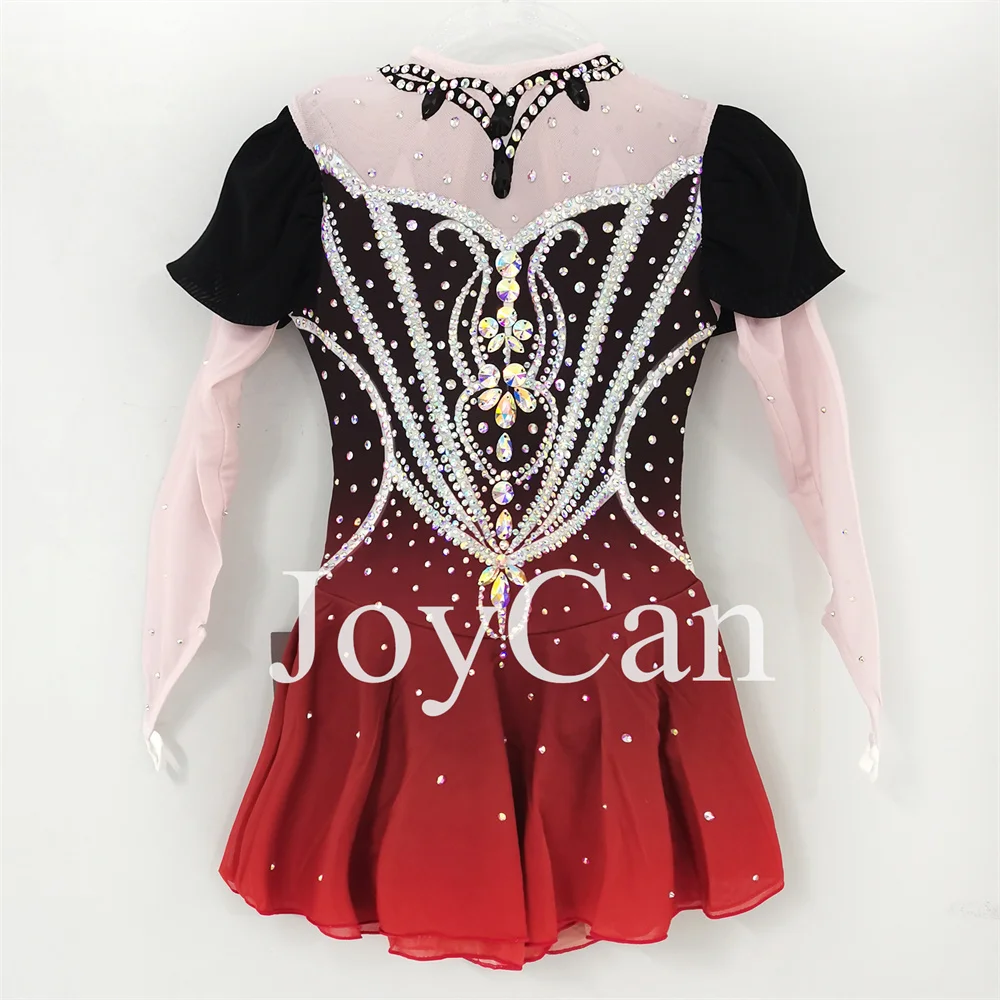 JoyCan-فستان التزلج على الجليد للفتيات ، سبانديكس ، شبكة مطاطية ، أحمر ، ملابس الرقص المنافسة ، حسب الطلب