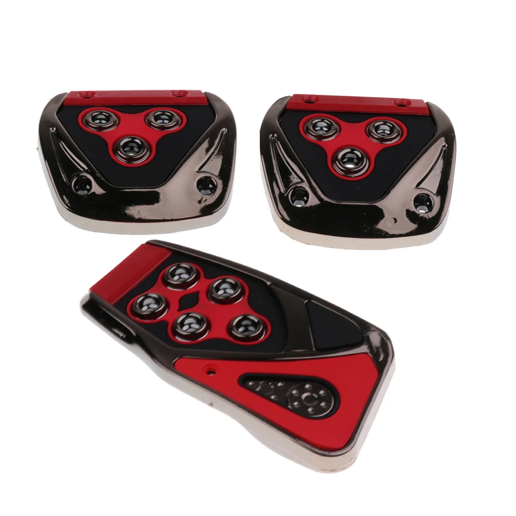 3Pcs Manual Car Brake Clutch Foot Pedal Pads Red