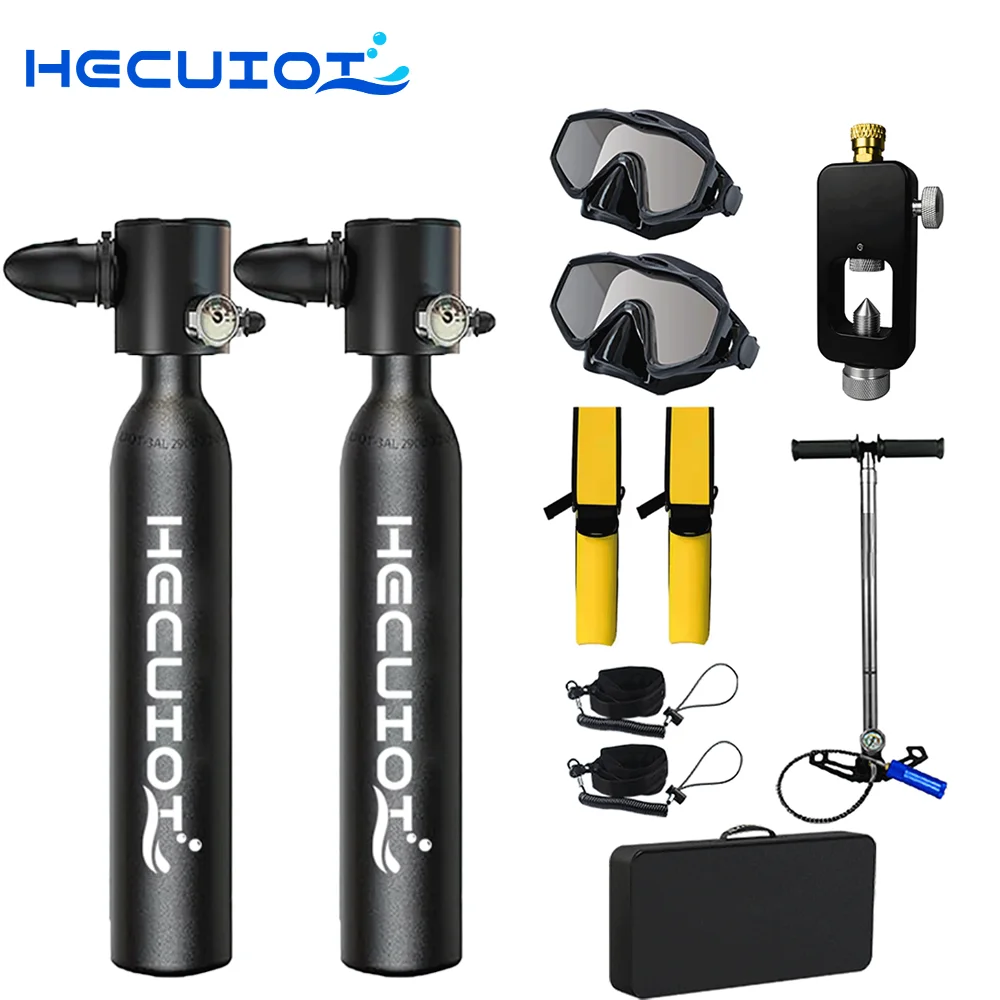 HECUIOI Mini Scuba Tank Diving Equipment 0.5L Outdoor Oxygen Scuba Diving Tank 5-10 Minutes Cylinder Snorkeling Set Hand Pump