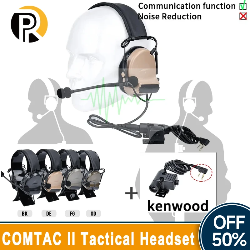 

WADSN Tactical C2 COMTAC II Headset Communication Shooting Headphone Airsoft Kenwood U94 PTT Earphone Outdoor Hunting Headset